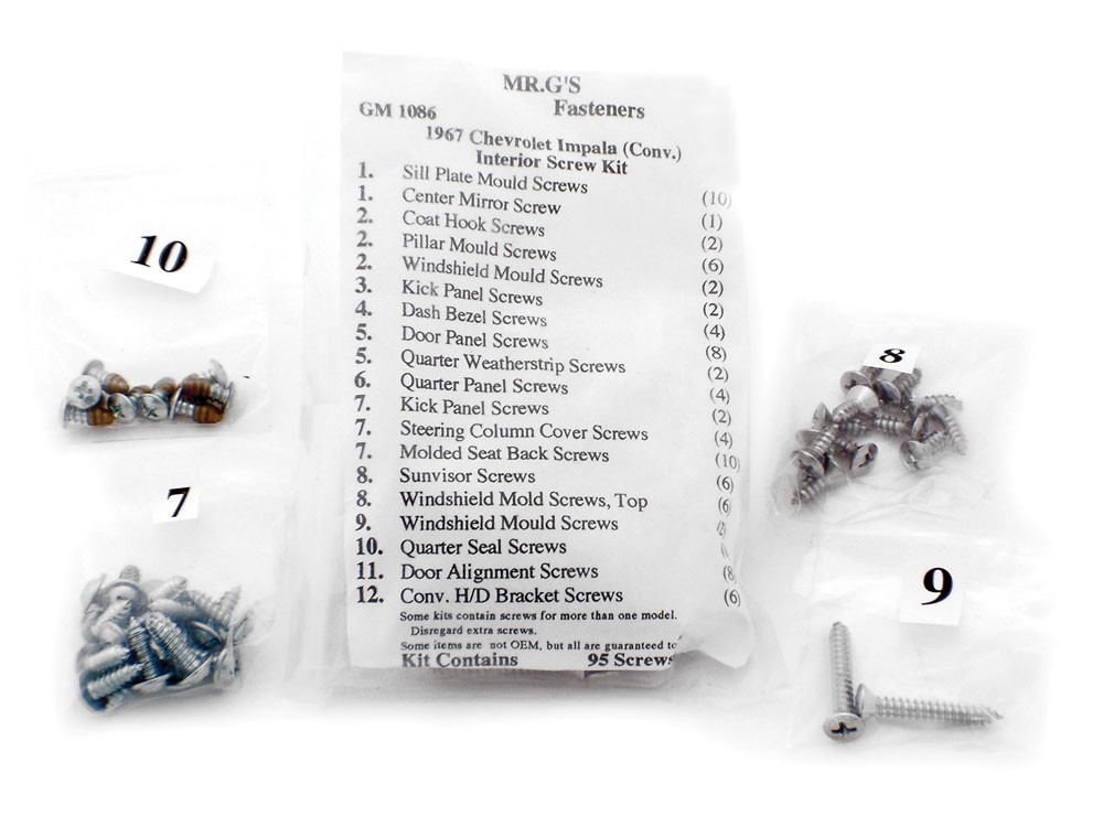 1967 Chevrolet Impala Convertible Interior Trim Screw Kit -95 pieces