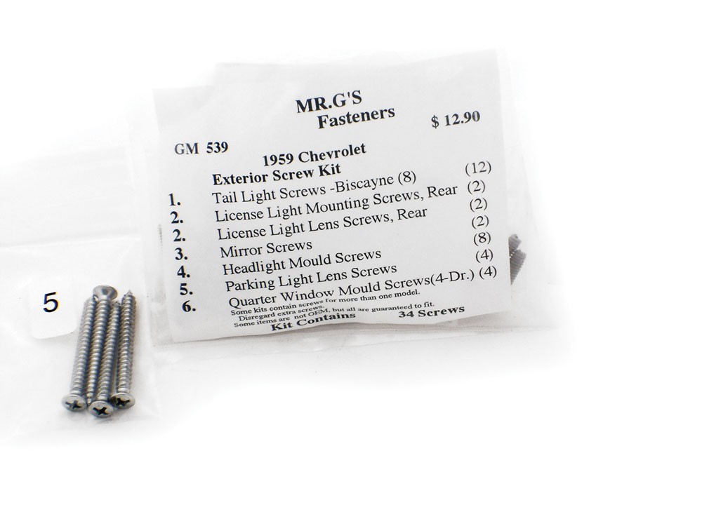 1959 Chevrolet Full-Size Exterior Trim Screw Kit -34 pieces
