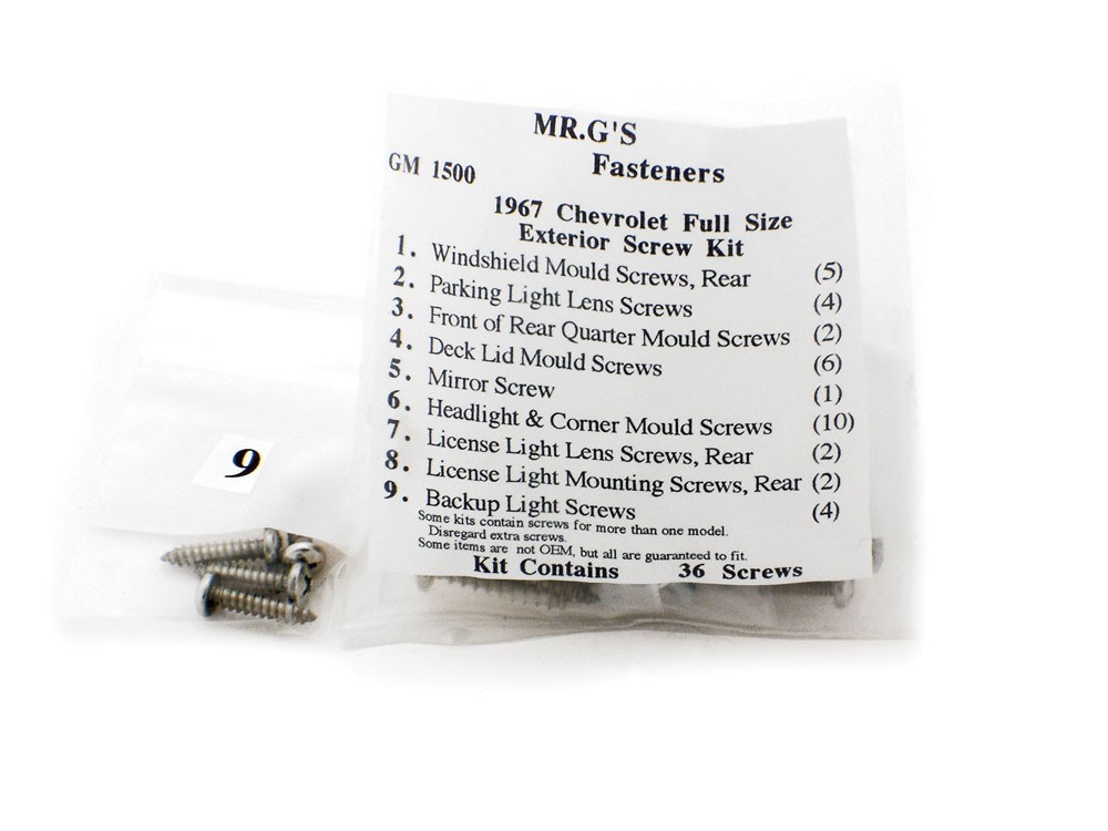 1967 Chevrolet Full-Size Exterior Trim Screw Kit -36 pieces