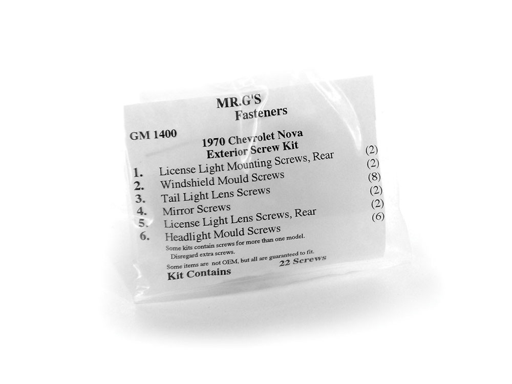 1970 Chevrolet Nova Exterior Trim Screw Kit -22 pieces