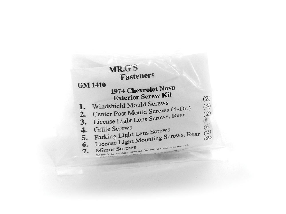1974 Chevrolet Nova Exterior Trim Screw Kit -22 pieces
