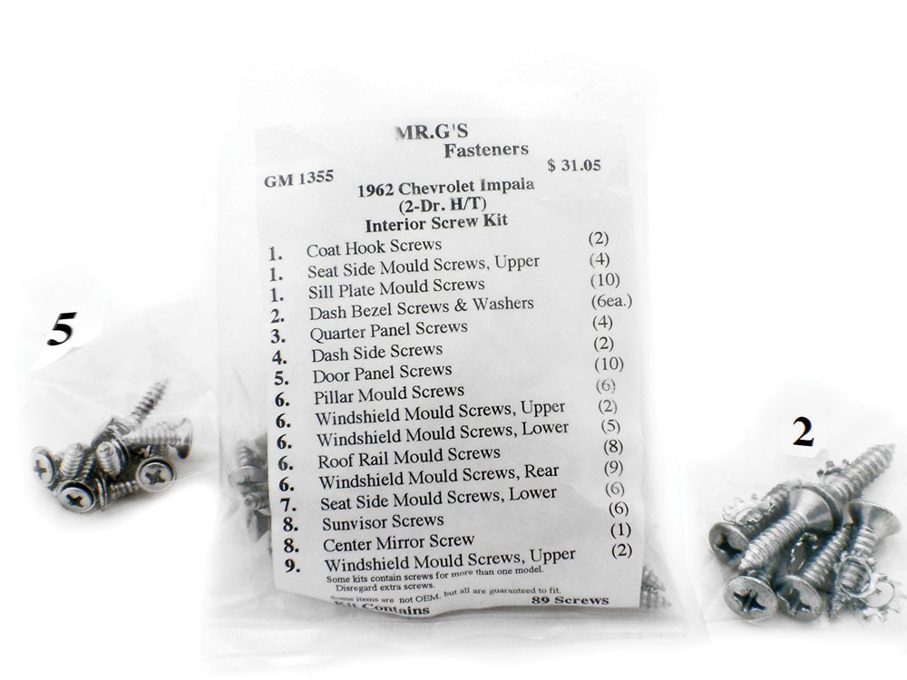 1962 Chevrolet Impala 2 Door Hardtop Interior Trim Screw Kit -89 pieces