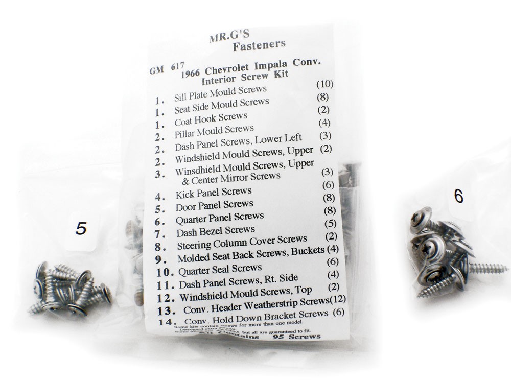 1966 Chevrolet Impala Convertible Interior Trim Screw Kit -95 pieces