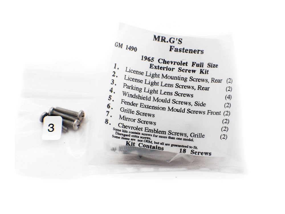 1965 Chevrolet Full-Size Exterior Trim Screw Kit -18 pieces