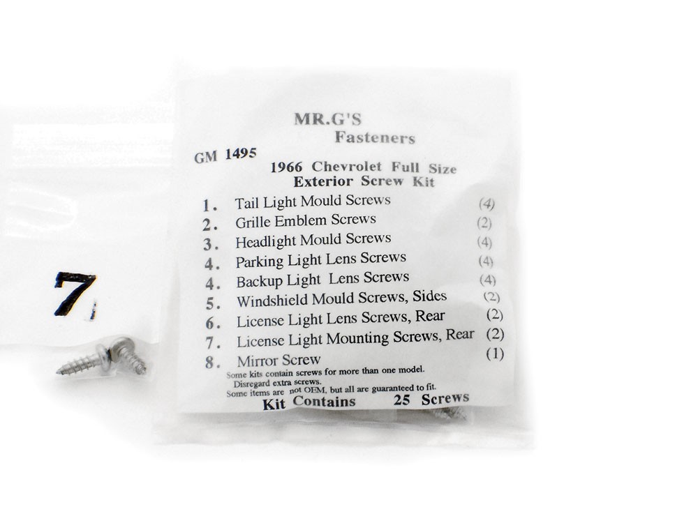 1966 Chevrolet Full-Size Exterior Trim Screw Kit -25 pieces