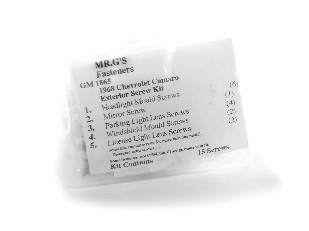 1968 Chevrolet Camaro Exterior Trim Screw Kit -15 pieces