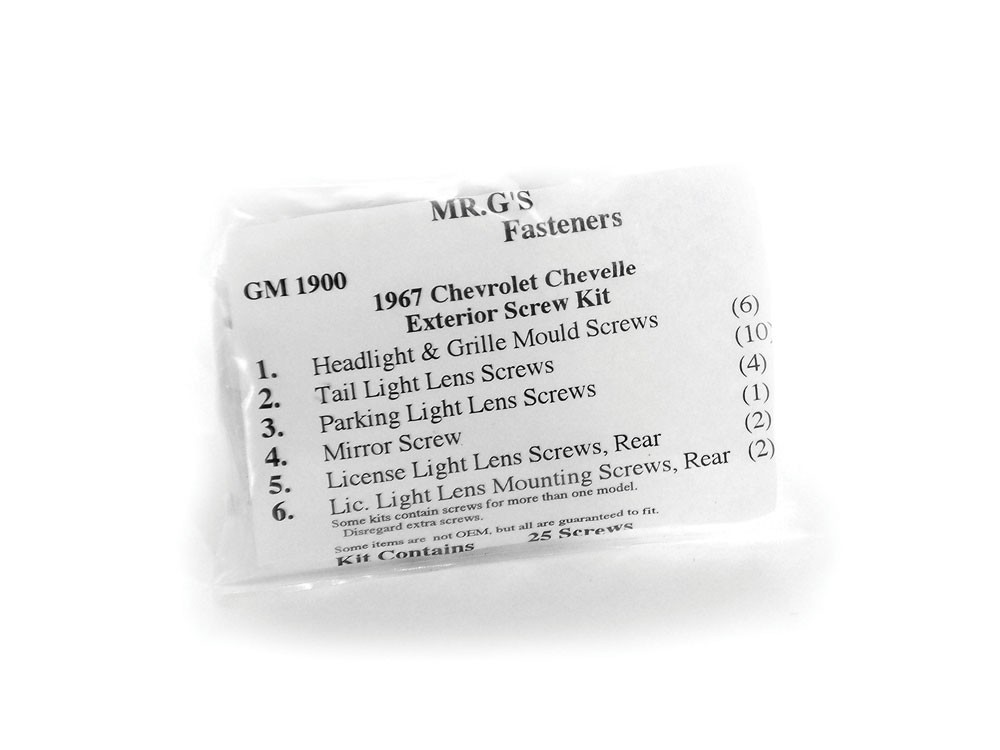 1967 Chevrolet Chevelle Exterior Trim Screw Kit -25 pieces