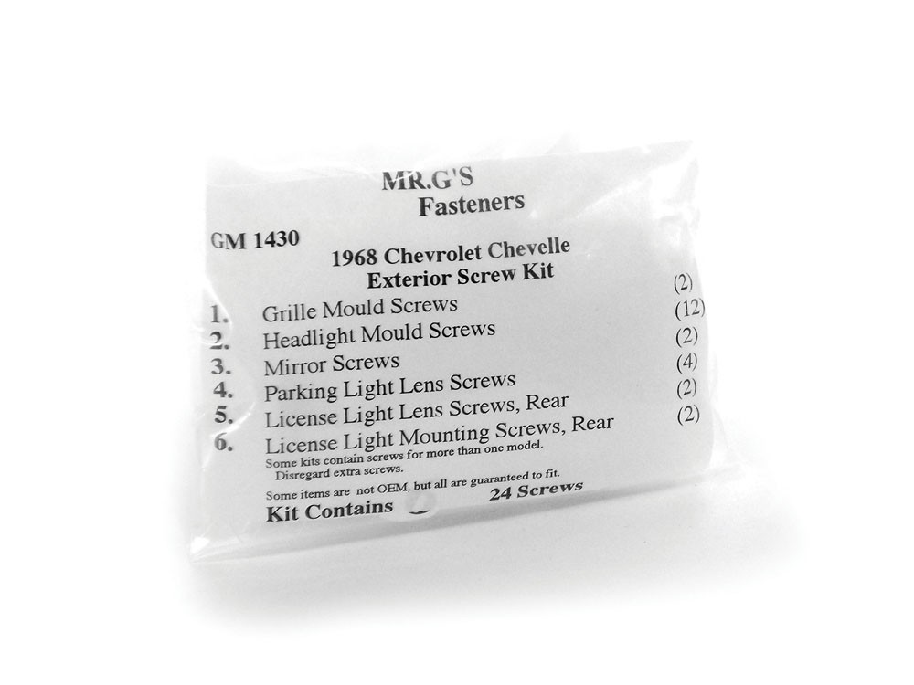 1968 Chevrolet Chevelle Exterior Trim Screw Kit -24 pieces