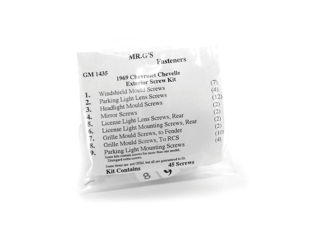 1969 Chevrolet Chevelle Exterior Trim Screw Kit -45 pieces