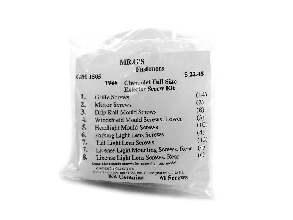 1968 Chevrolet Full-Size Exterior Trim Screw Kit -61 pieces