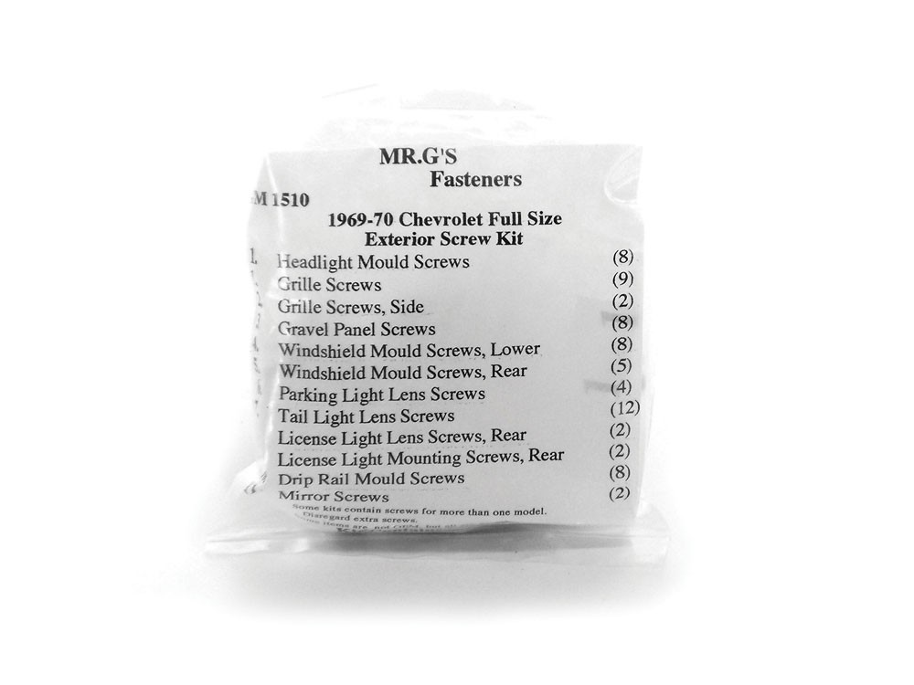 1969-1970 Chevrolet Full-Size Exterior Trim Screw Kit -70 pieces