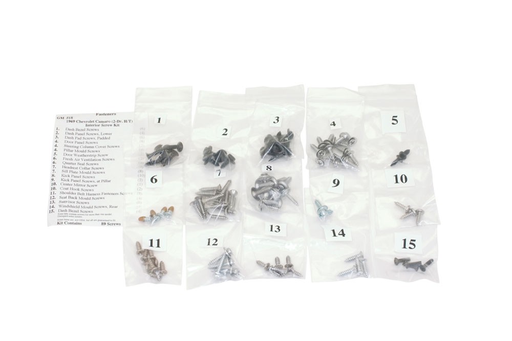 1969 Chevrolet Camaro 2 Door Hardtop Interior Trim Screw Kit -89 pieces